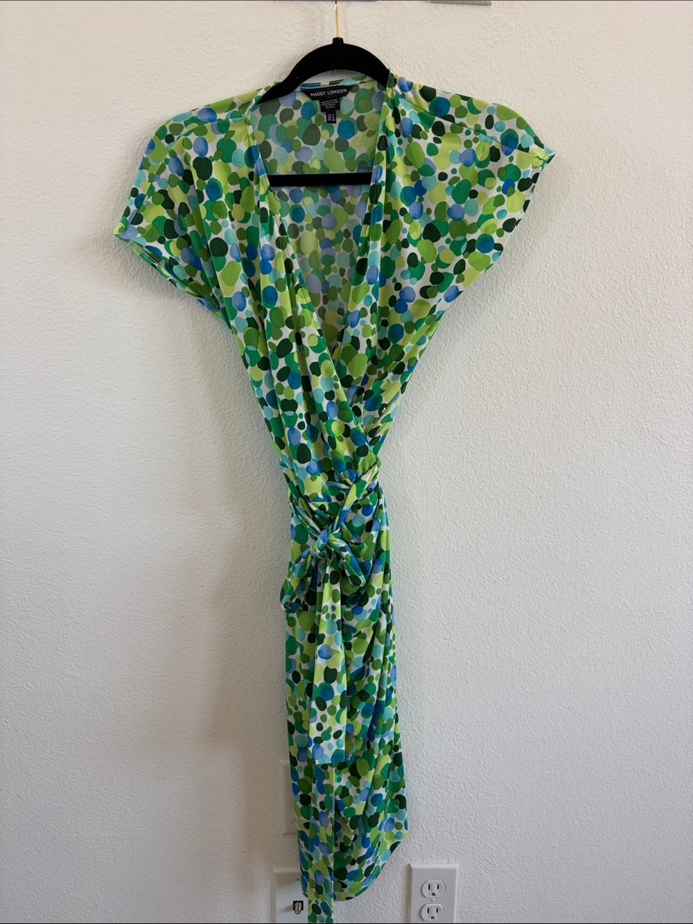 Maggy London Green & Blue Polka Dot Wrap Midi Dress